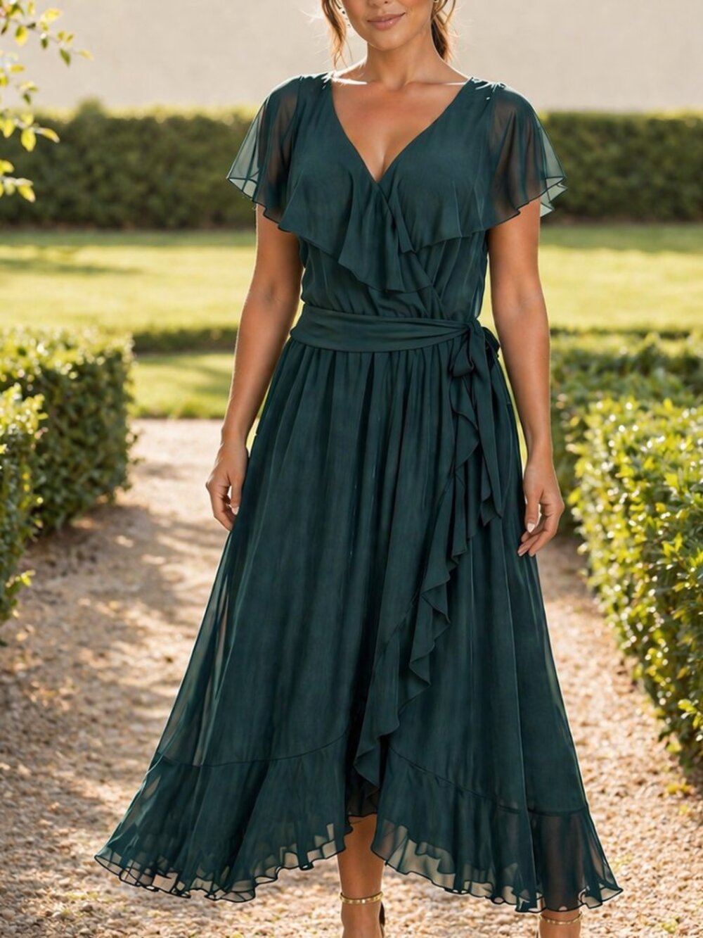 Show Me Your Mumu Jess Ruffle Midi Dress Green Wrap Wedding Guest XXL